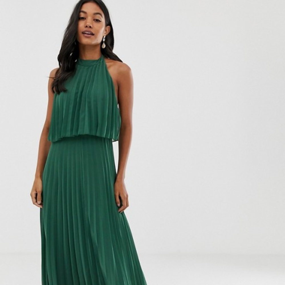 ASOS DESIGN halter tie neck maxi dress in pleat